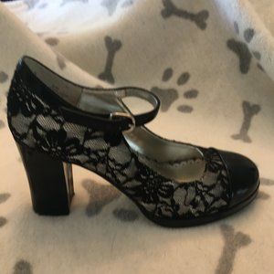 Black Patent Leather and Lace Shoes